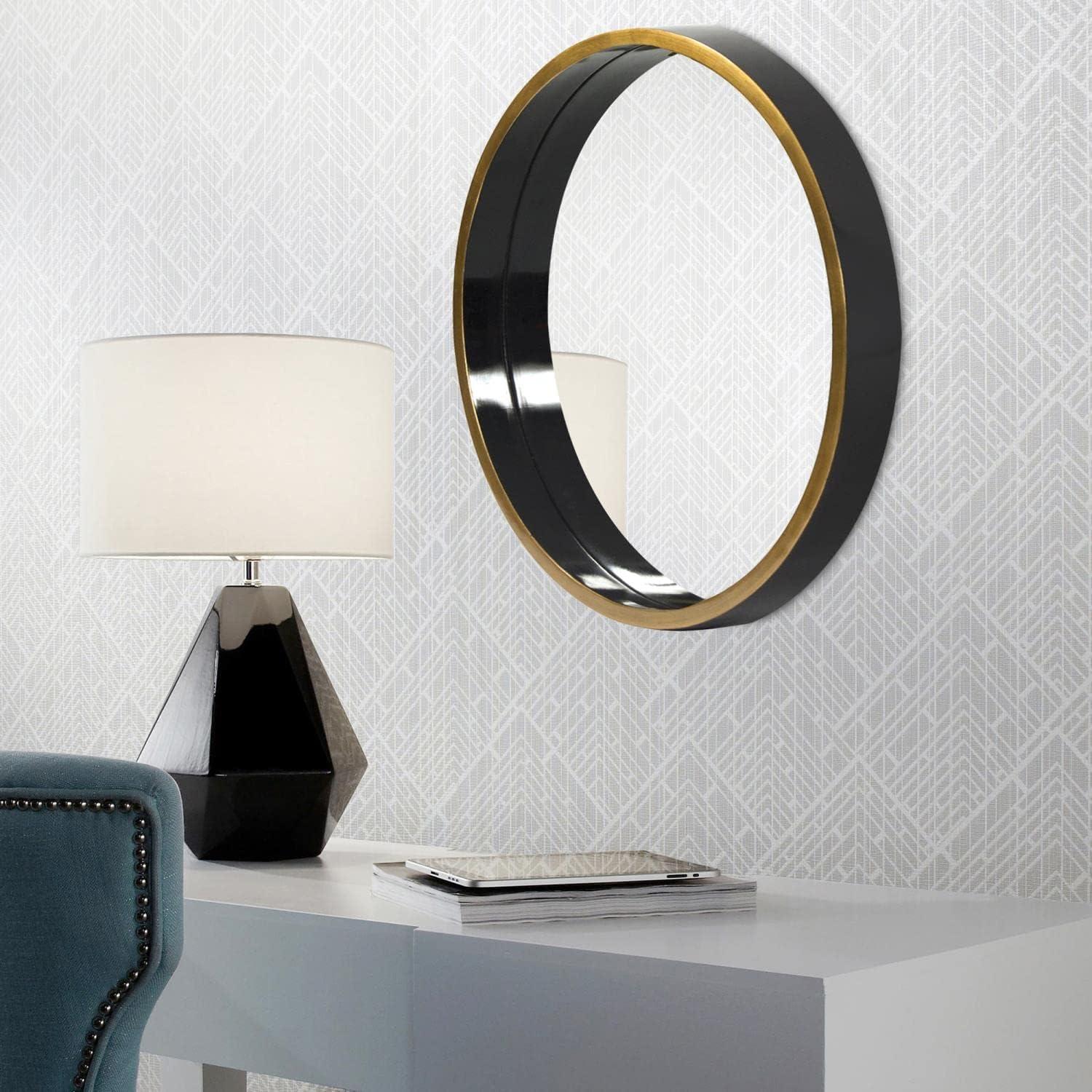 Howard Elliott 24" Round Black/Gold Trimmed Wood Framed Decorative Brando Wall Mirror: Modern Style, No Assembly Required