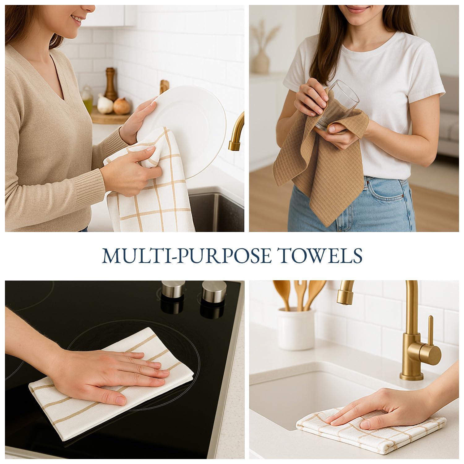 Kitchen Towels Set - Pack of 12 Cotton Dish Towels for Drying Dishes, 18”x 28”, Kitchen Hand Towels, Quick Drying Kitchen Towel Set - Olive