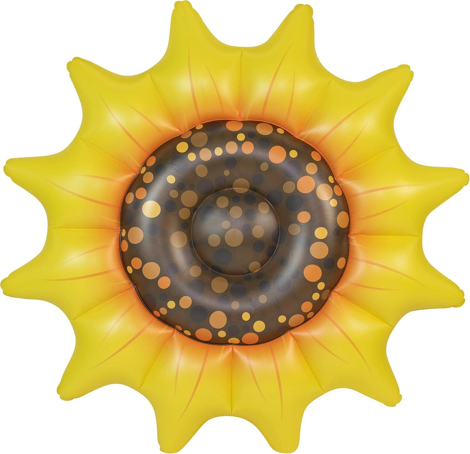 Get Ready for Summer Fun with PoolCandy's Inflatable Sunflower Island Pool Float - Perfect for Parties and Relaxation. The Ultimate Swimming Pool Inflatable Toy.