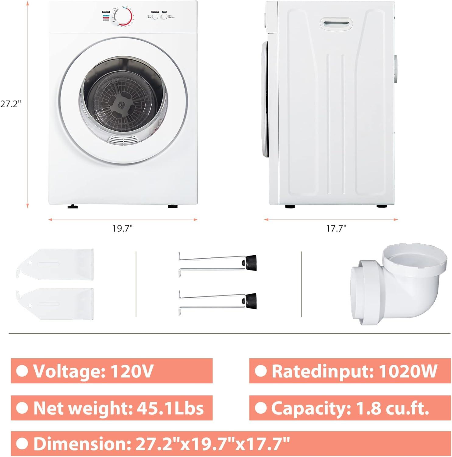 Compact White Stainless Steel Portable Front Load Dryer