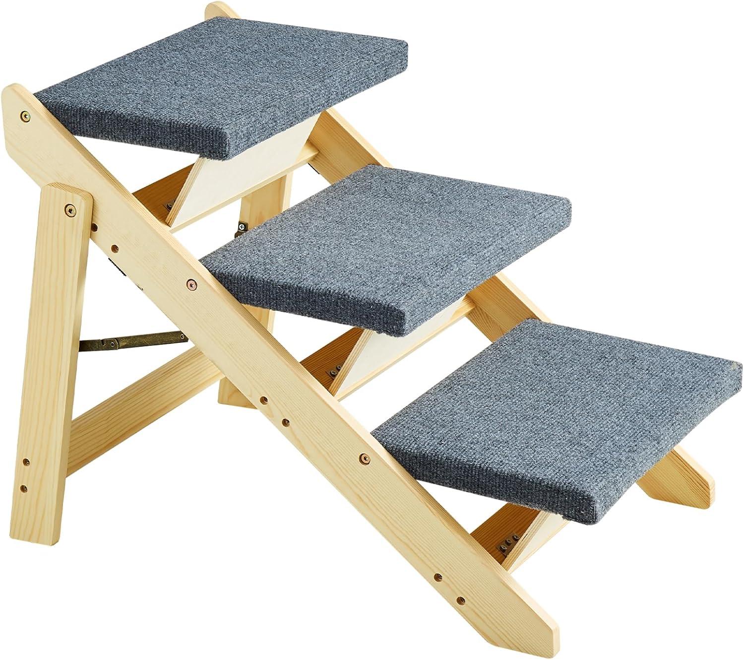 VEVOR Wood Pet Stairs/Pet Steps, 2-in-1 Foldable Wooden Dog Stair for Beds, Sofa and Cars, Dog Stairs  Ramp with 3 Steps for Small Medium Large Pet, up to 150 lbs