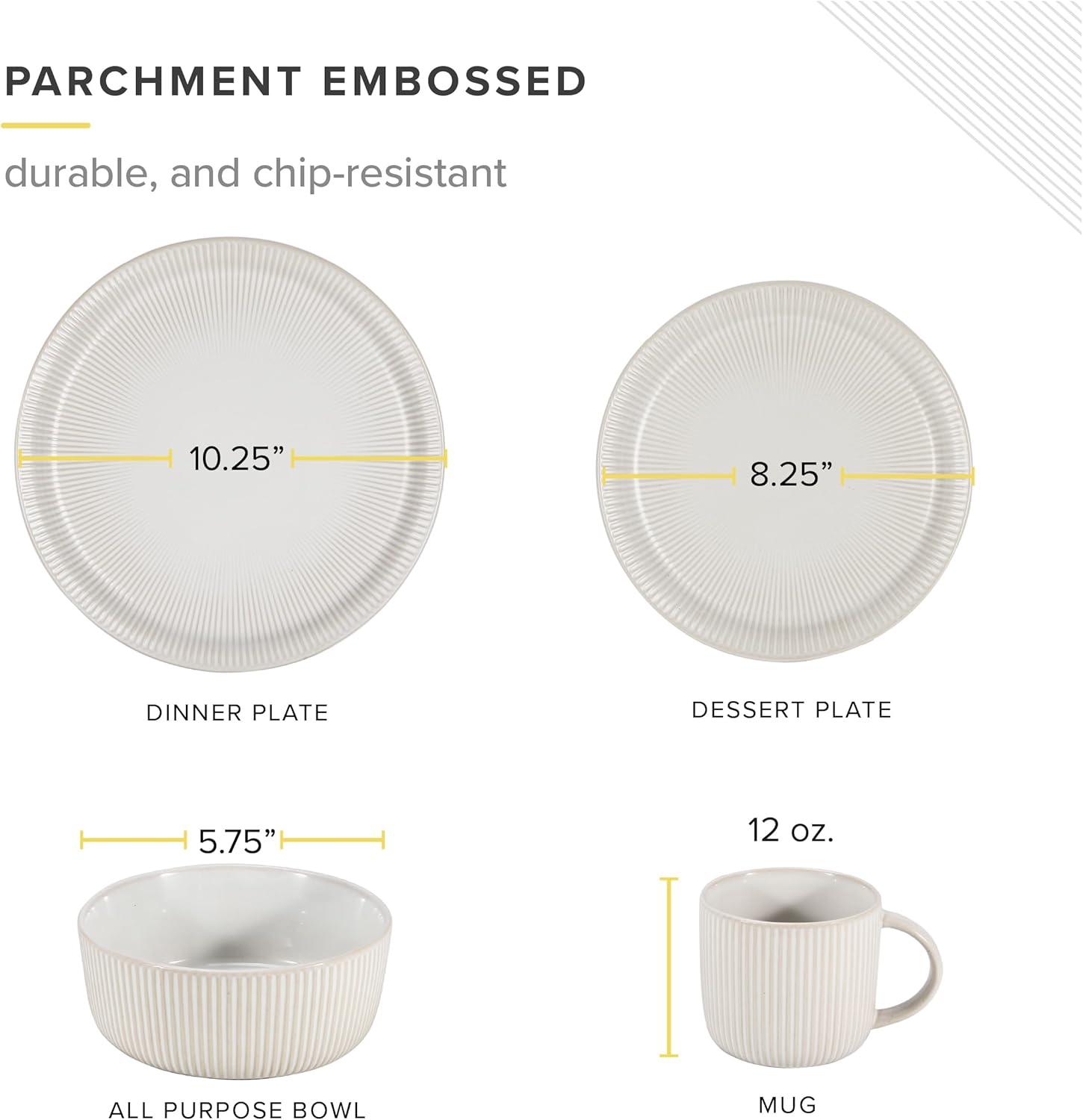 TABLE 12 16-Piece Dinnerware Set, Parchment Embossed Dish Set for 4