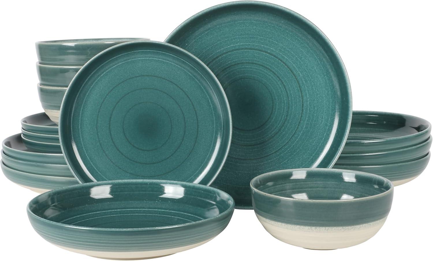 Teal Ceramic 16-Piece Round Dinnerware Set for 4