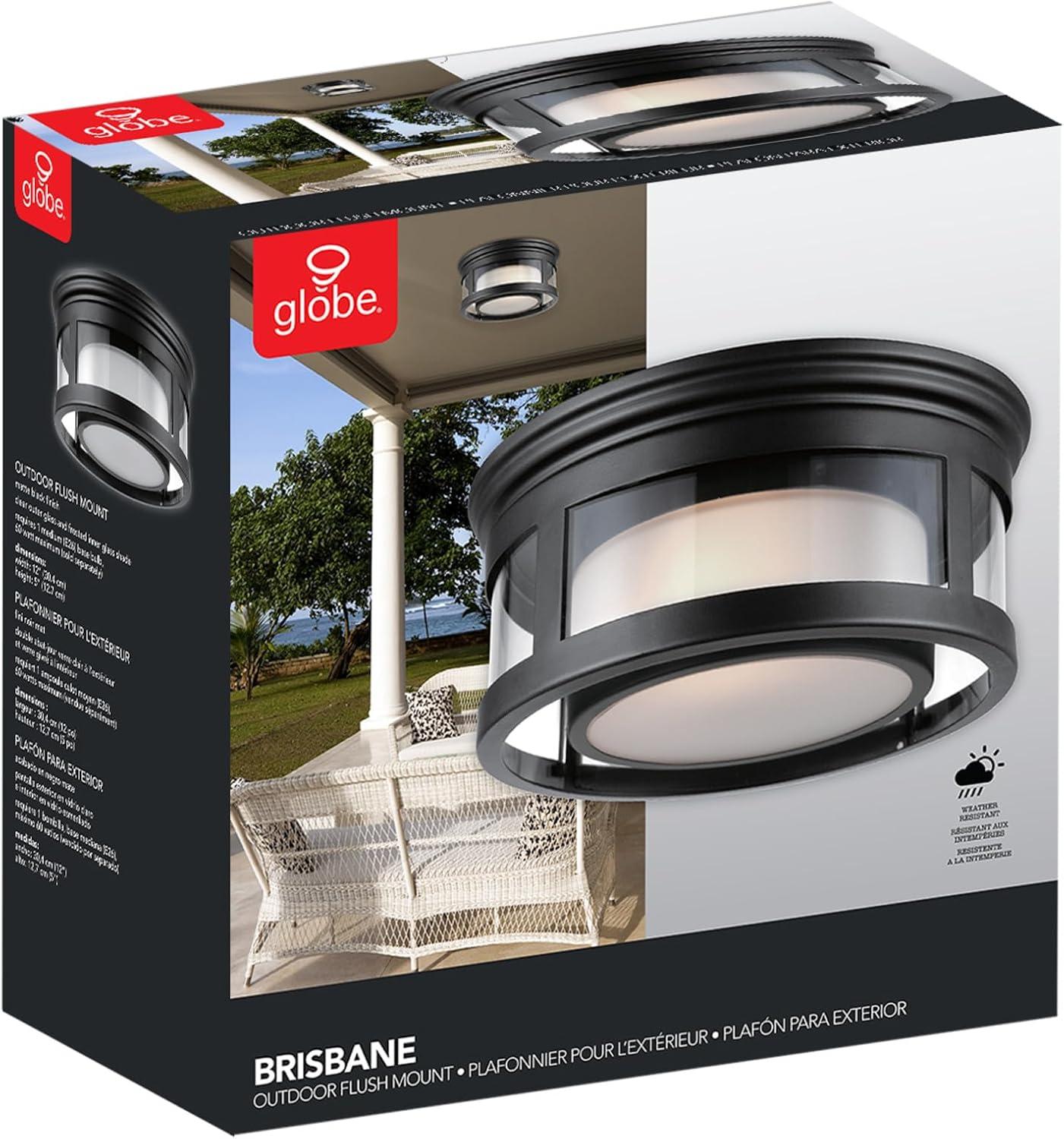 Globe Electric Brisbane 1-Light Matte Black Outdoor Indoor Flush Mount Ceiling Light with Frosted Glass Shade, 44480