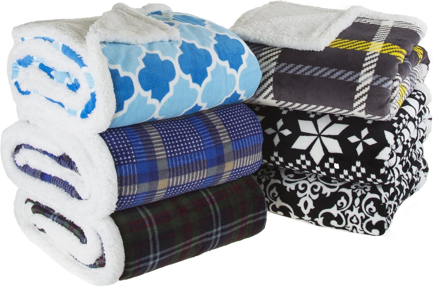 Lavish Home Reversible Plaid Fleece Blanket – 50-Inch x 60-Inch Machine-Washable Sherpa Throw – Cozy Blanket for Couch, Chair, or Bed by Lavish Home