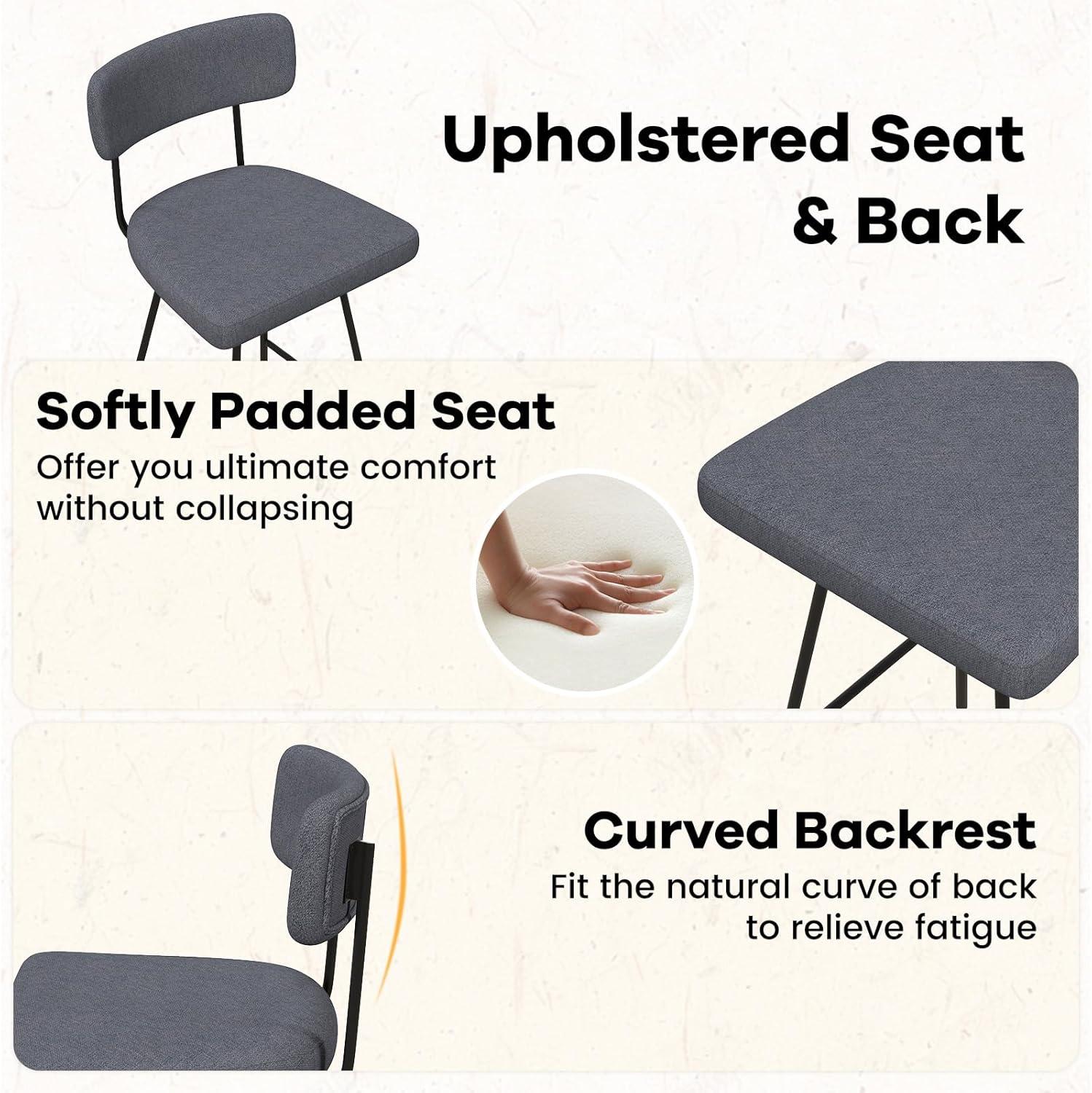 Kadyn Bar Stools, Barstools, Counter Stools, Island Stools, Bar Chairs,25 Inch 2-Piece Modern Upholstered Bar Stools with Back and Footrests-Gray