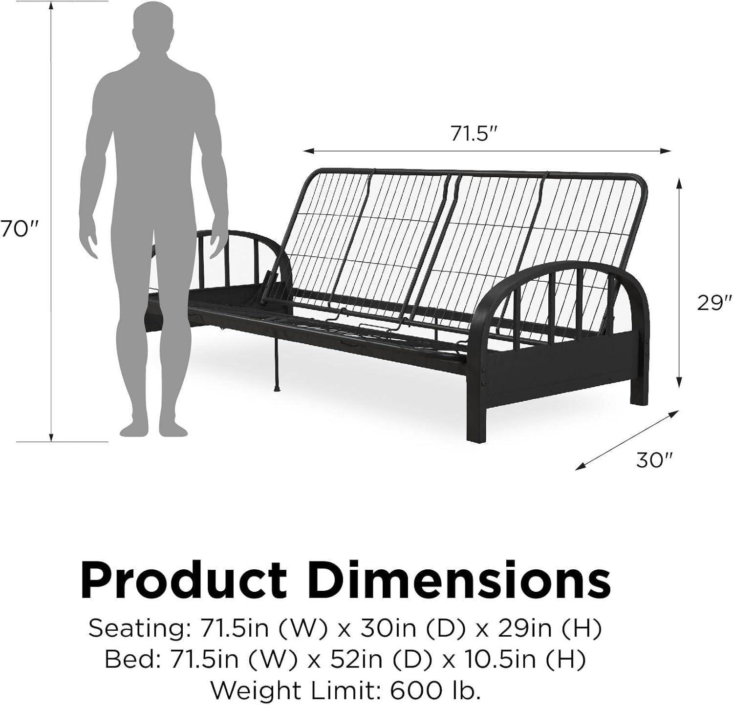 Black Metal Futon Frame with Gray Mattress