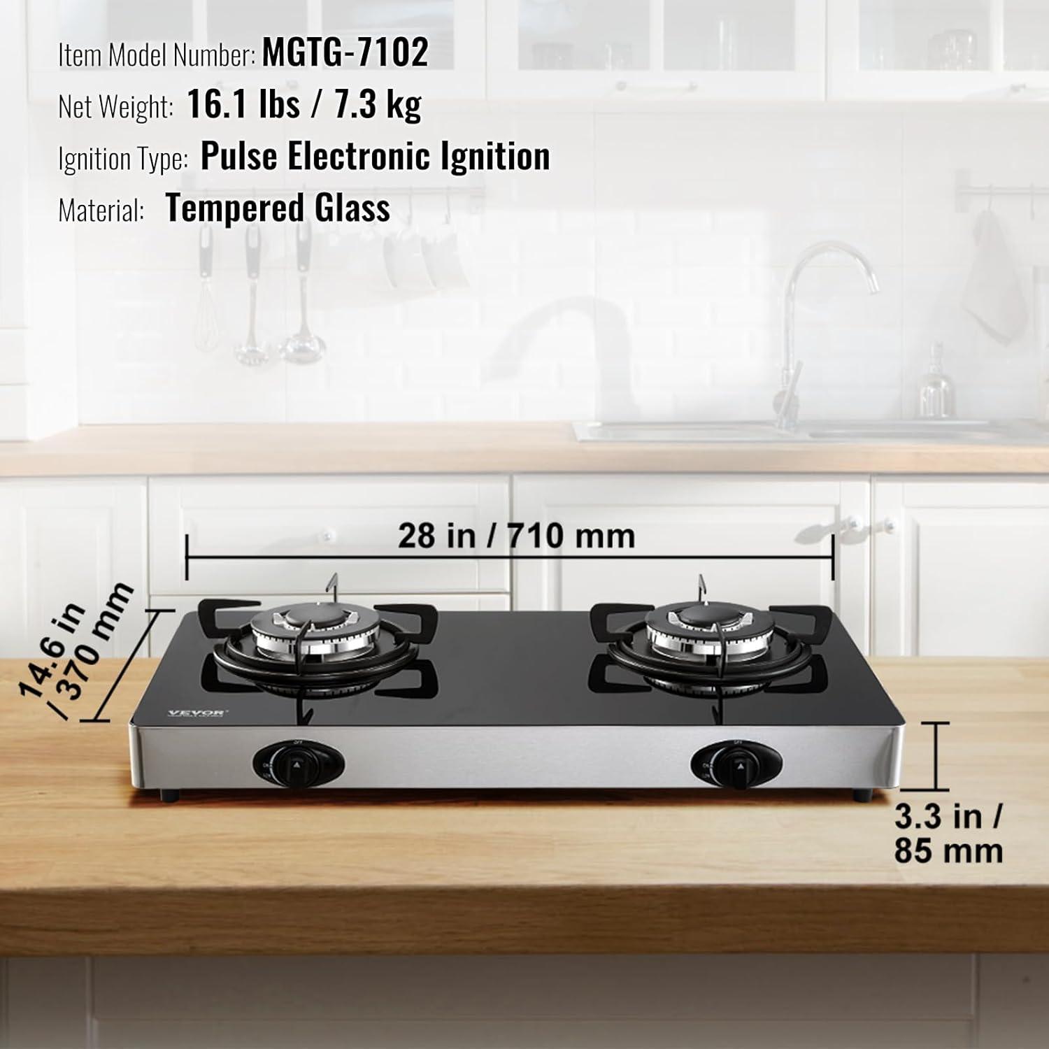 VEVOR 24" Black Natural Gas 2 Burner Cooktop