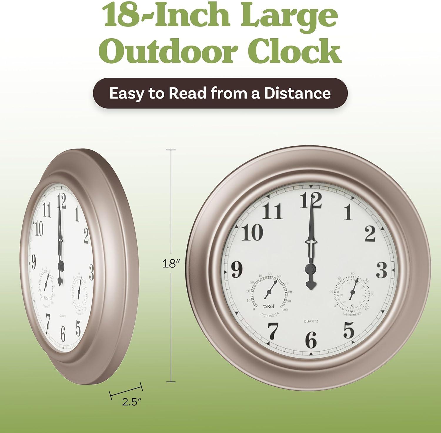 Pure Garden Indoor Outdoor Clock Thermometer Combo - 18-Inch Waterproof Outdoor Wall Clock with Temperature and Humidity by Pure Garden