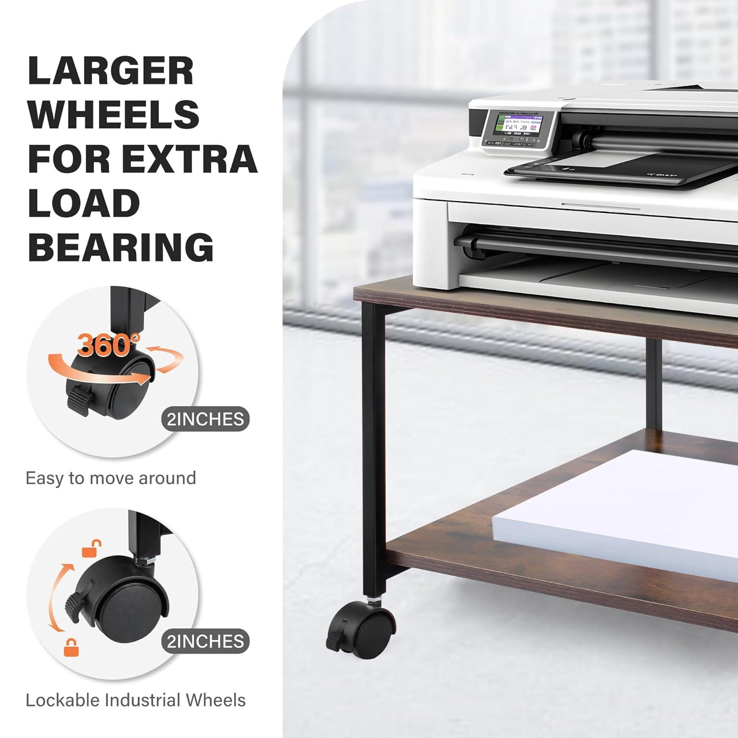 EMERIT Printer Stand,19.5''x19.5''x12.8'' 2 Tier Large Printer Laser Table Heavy Duty Rolling Printer Cart with Wheels for Home Office -100 LBS Each Tier