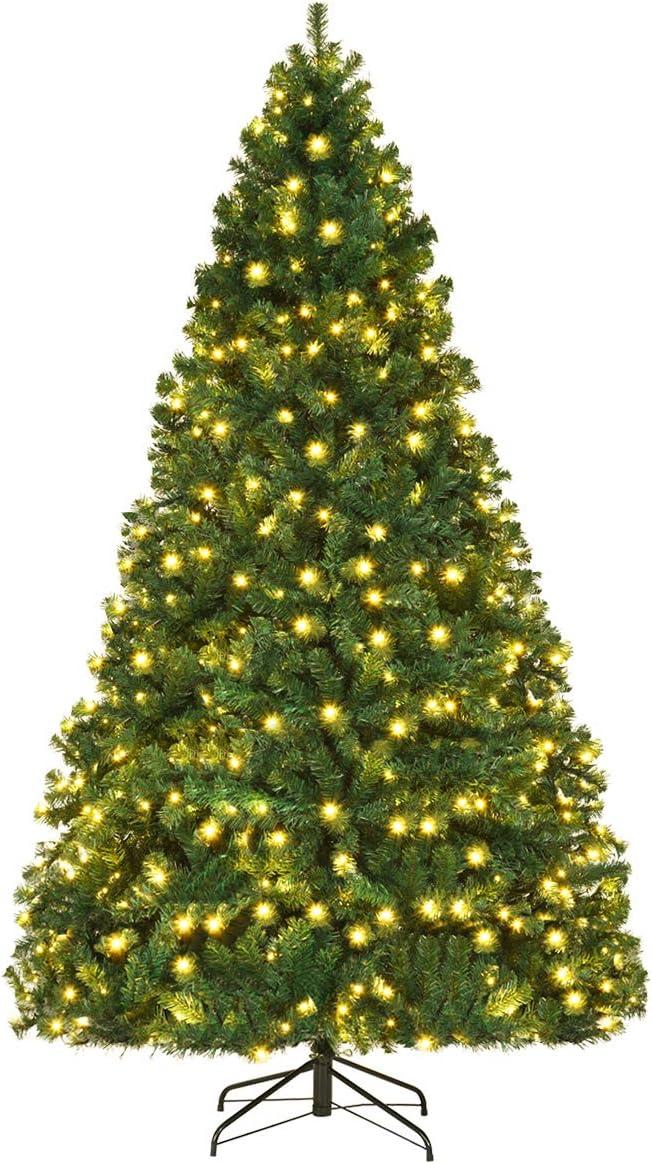 8ft Green Pre-lit PVC Artificial Christmas Tree with Metal Stand