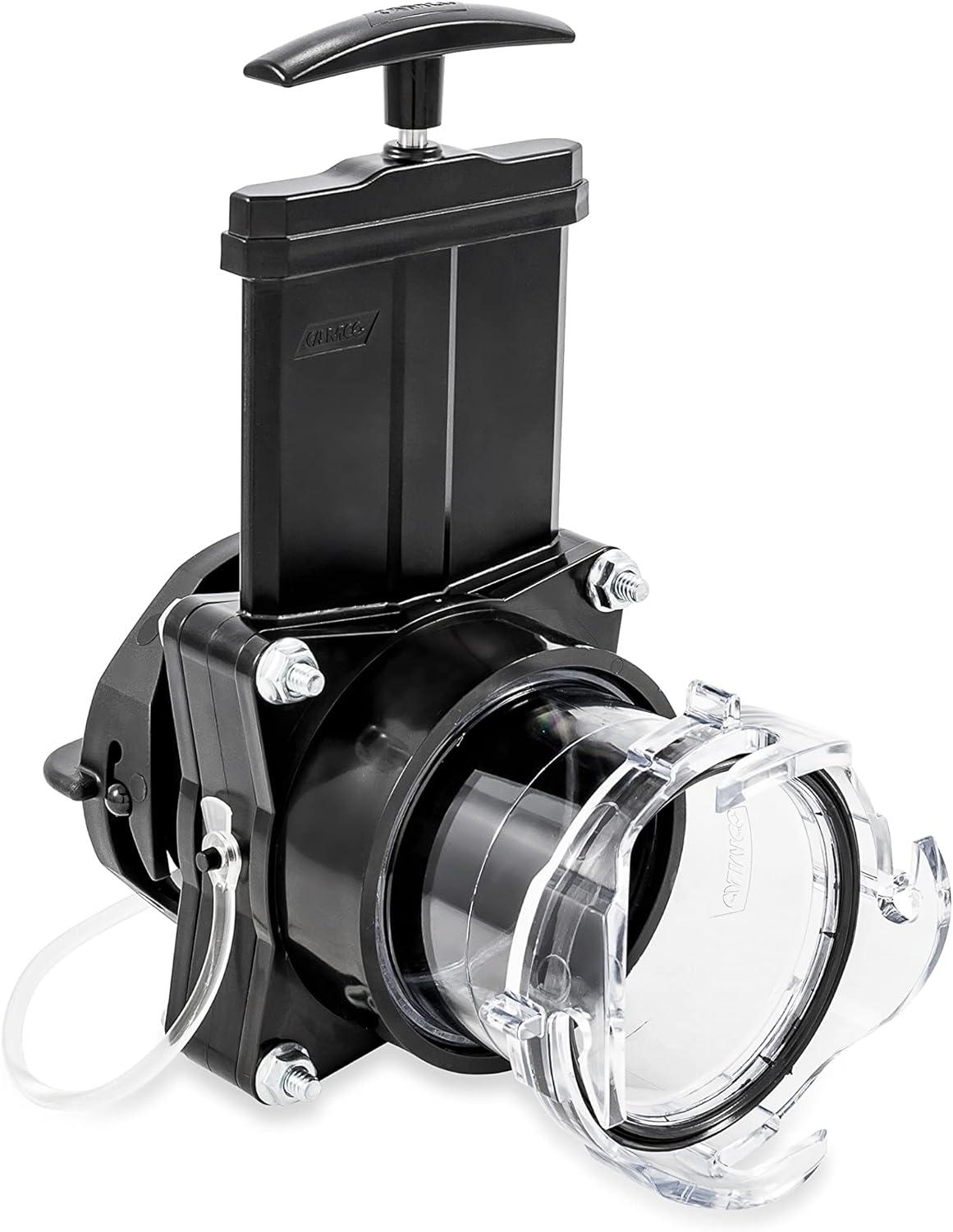 Camco RV Gate Valve | Features Built-In 3-1/2-inch Clear Adapter | Provides a Quick Fix for Leaky Valves | Black and Clear (39053)