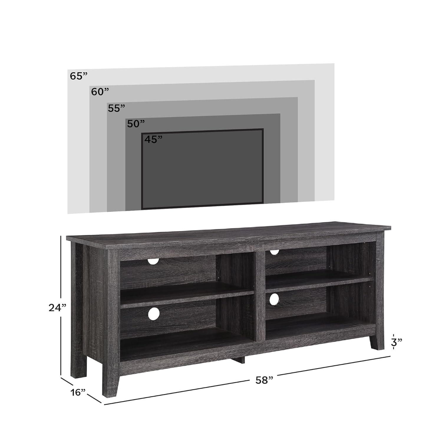 Walker Edison Open Storage TV Stand for TVs up to 65", Charcoal