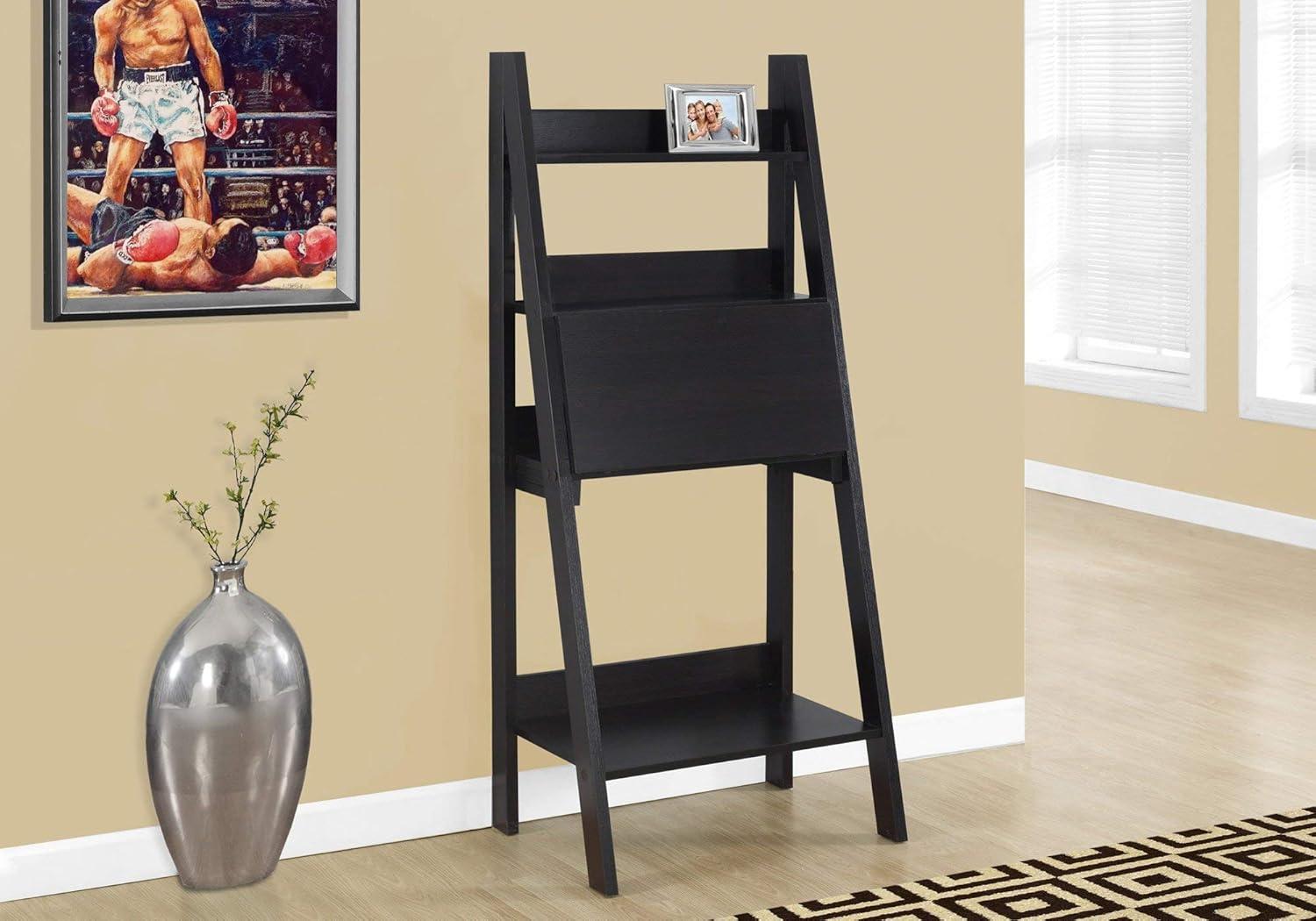 Espresso Foldable Ladder Desk with Drawer and Shelves