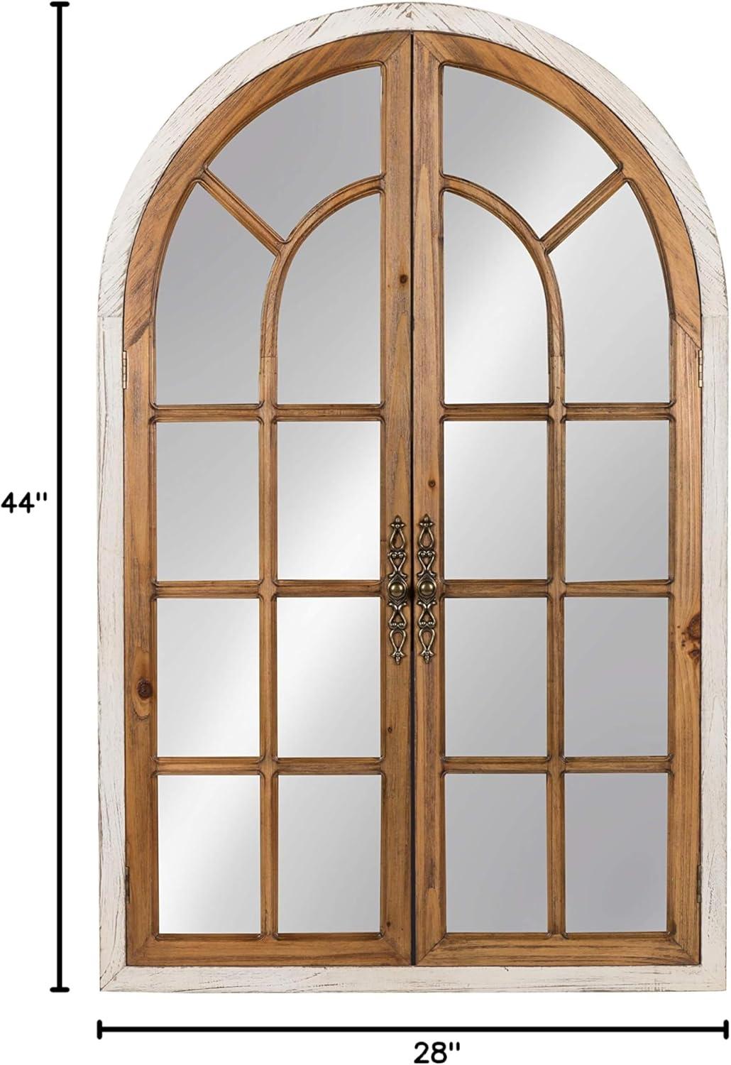 Kate and Laurel Boldmere Large Traditional Wood Windowpane Arch Mirror, 28x44, Rustic Brown and White