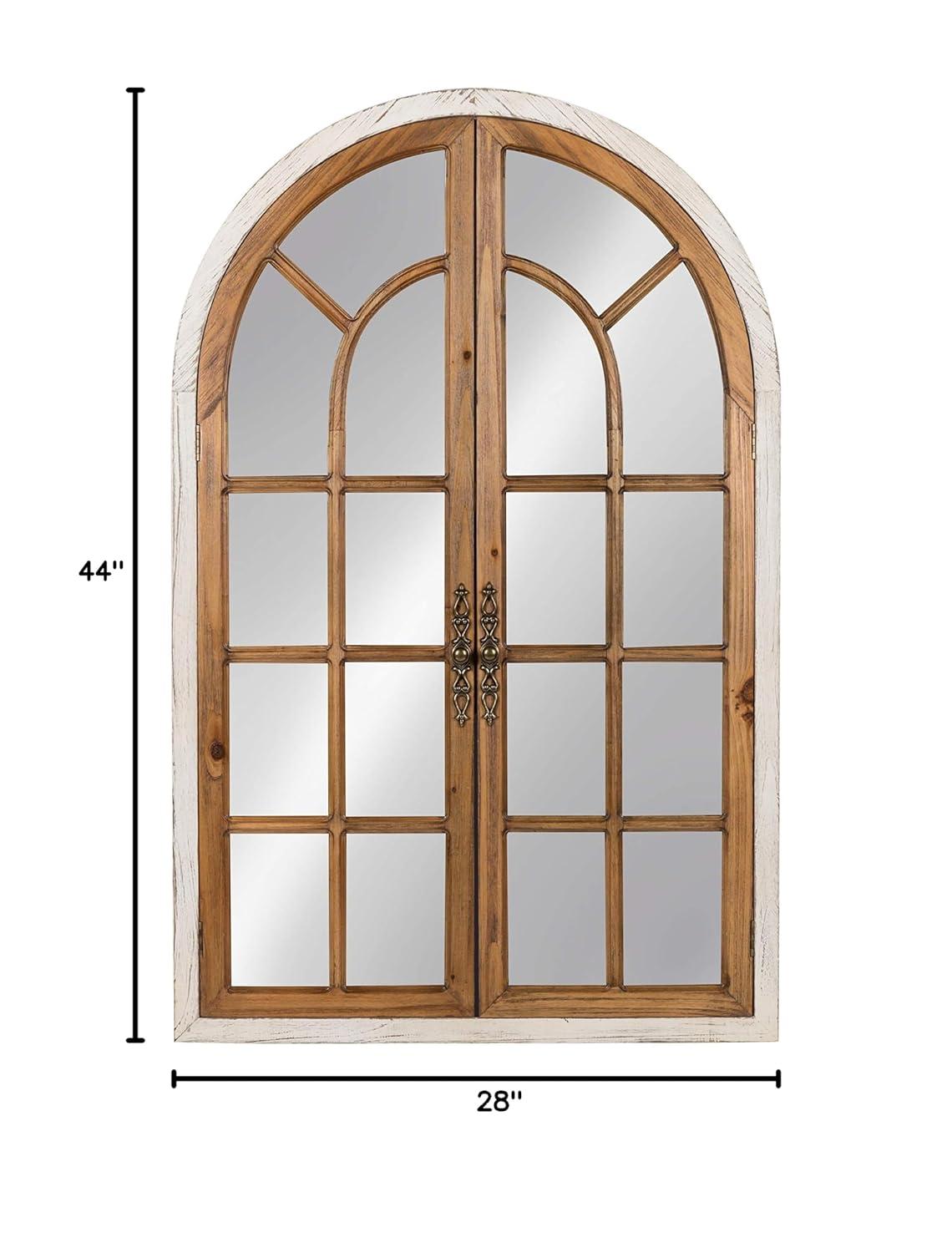 Kate and Laurel Boldmere Large Traditional Wood Windowpane Arch Mirror, 28x44, Rustic Brown and White