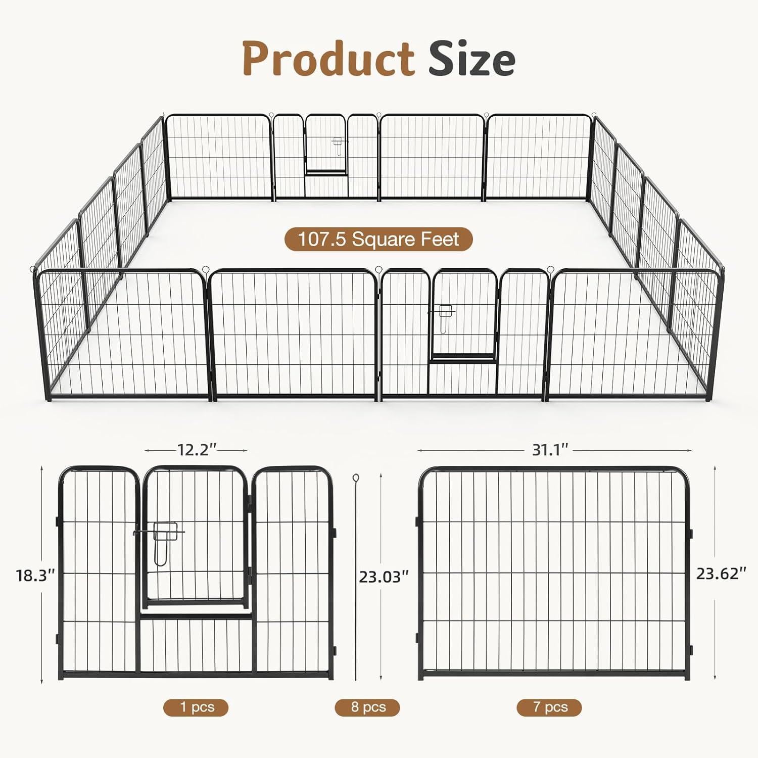 Gymax 16 Panel 24'' Height Pen Fence w/ Lock Indoor Outdoor Foldable Fencing Gate