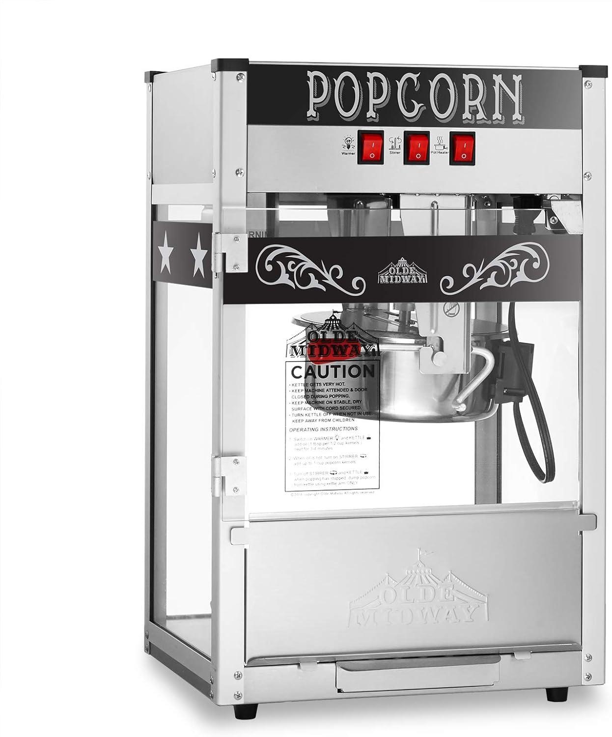 Olde Midway Commercial Popcorn Machine, Bar Style Popper with 8 Ounce Kettle