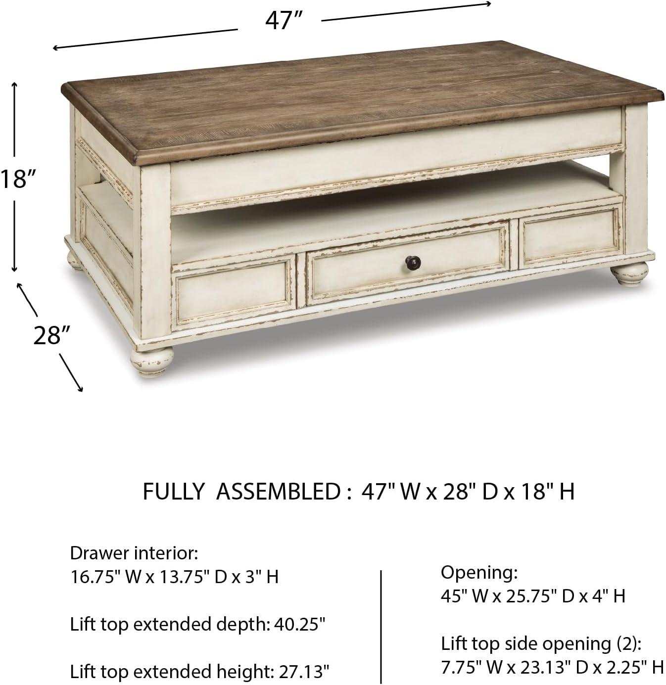 Realyn Coffee Table with Lift Top White/Brown - Signature Design by Ashley: Mid-Century Style, Storage, Wood Legs