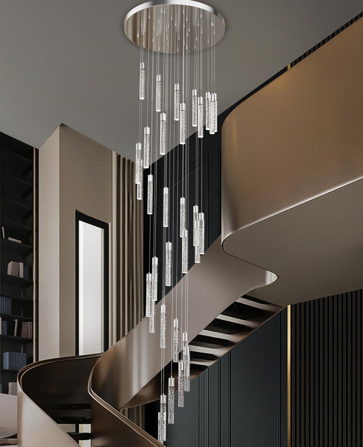 Pendant Lights Kitchen Island 36-Light, 6500K Modern Kitchen Island Lights Ceiling Lighting Fixtures with Crystal Bubble, Integrated LED Cold White Hanging Light Dining Room Light Brushed Nickel