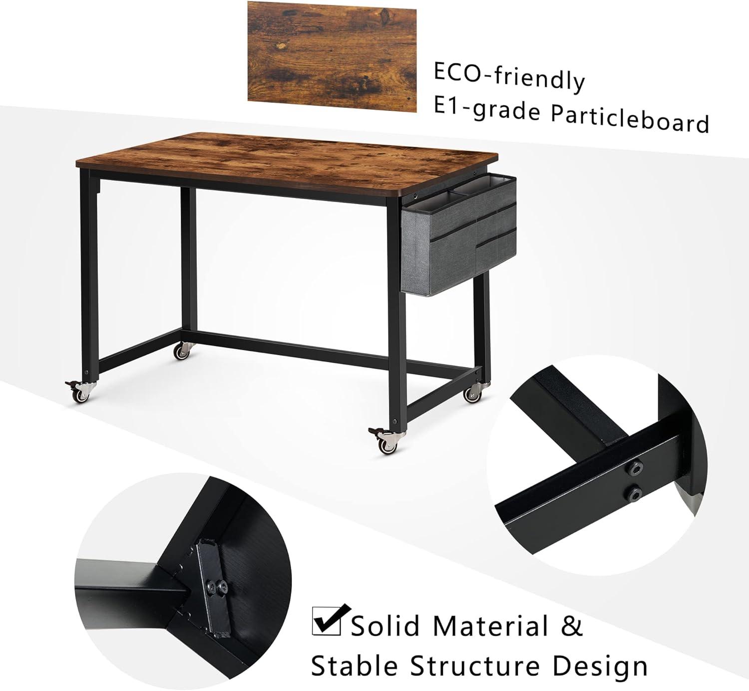 AHB 39" Rolling Computer Desk with 4 Smooth Wheels, Simple Style Mobile Writing Desk Home Office Study Table Movable Workstation with Metal Frame