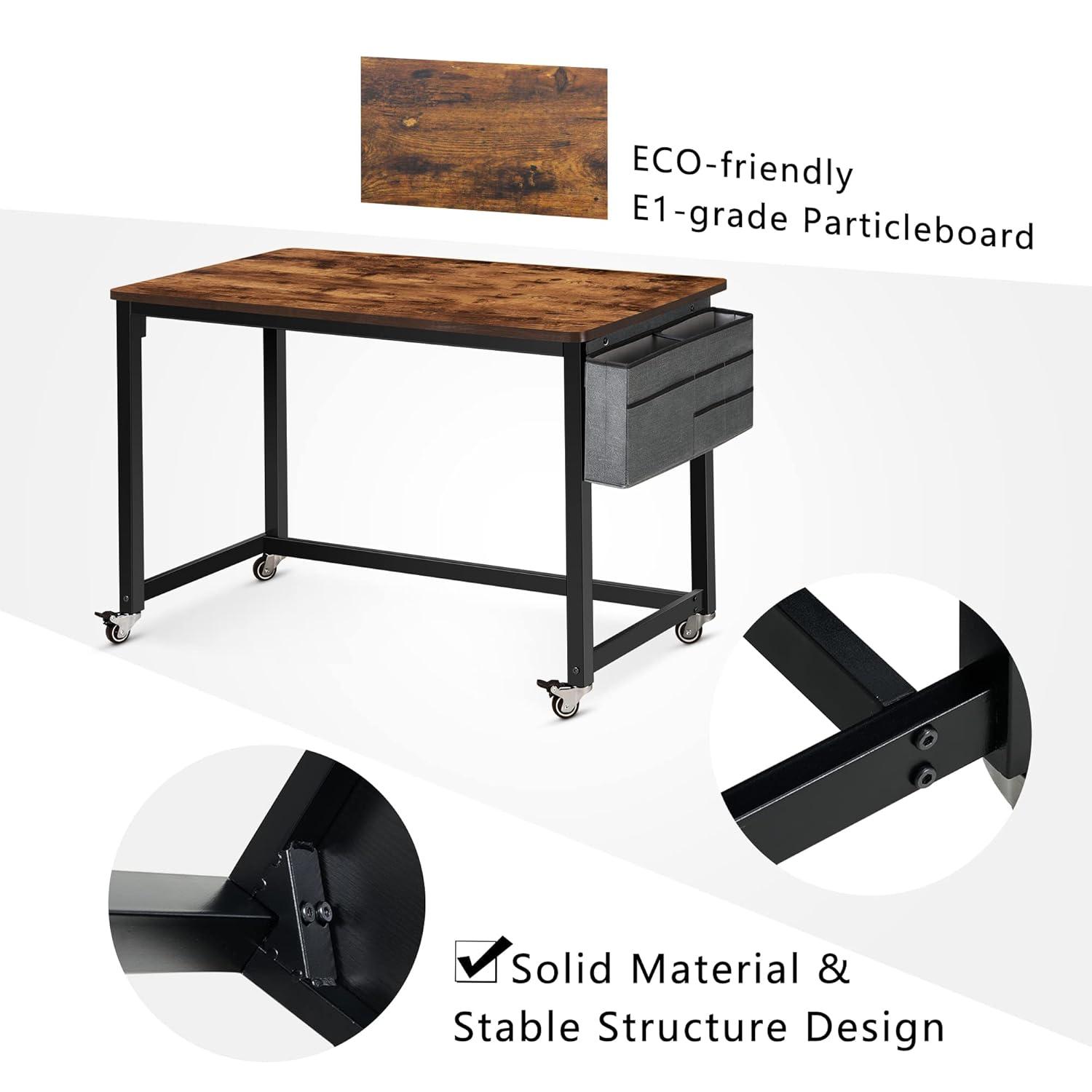 AHB 39" Rolling Computer Desk with 4 Smooth Wheels, Simple Style Mobile Writing Desk Home Office Study Table Movable Workstation with Metal Frame
