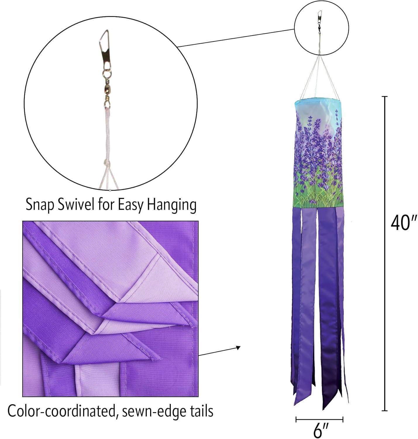 Lavender 40-Inch Polyester Garden Windsock with Embroidered Details