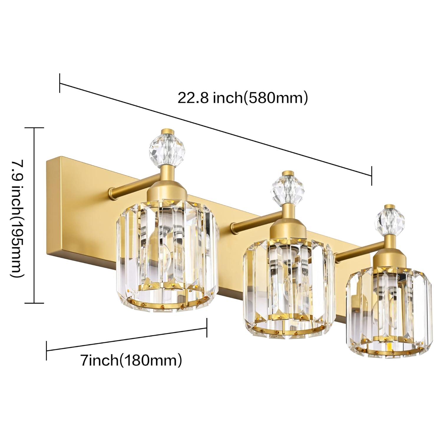 PRESDE Black Crystal Bathroom Lights Fixtures Over Mirror Modern 3 Light Vanity Lighting Bathroom Wall Light Fixtures(Exclude Bulb)