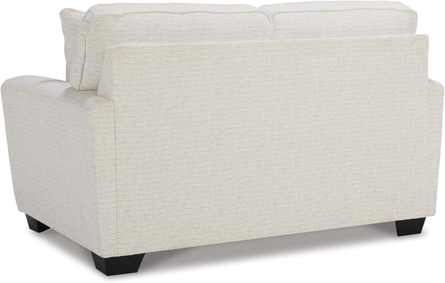 White Fabric Track Arm Loveseat with Removable Cushions