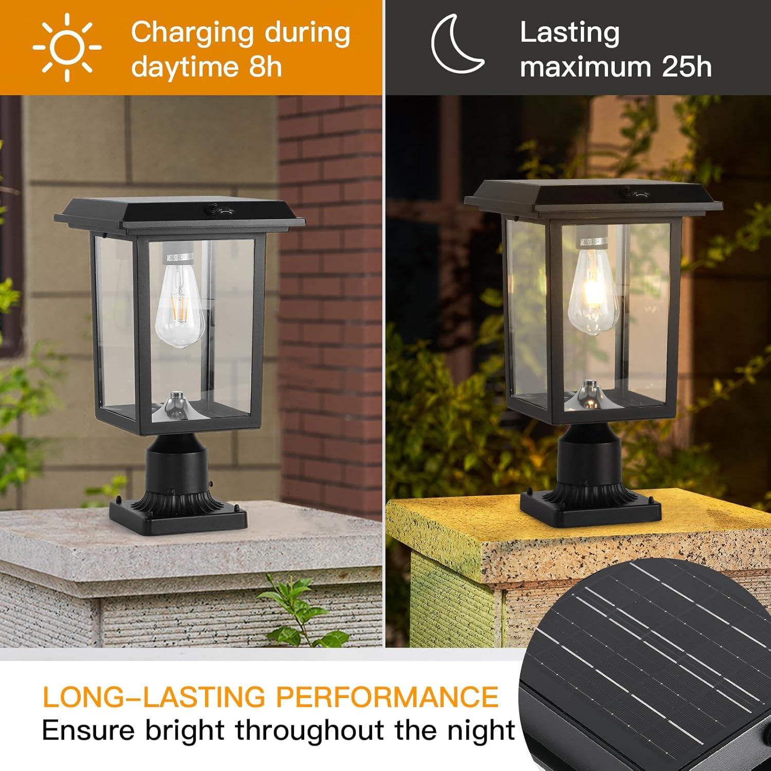 Black Aluminum Solar LED Dusk to Dawn Outdoor Lamp Post