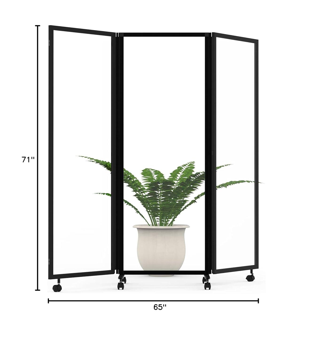 Stand Up Desk Store ReFocus Three-Panel Trifold Acrylic Room Divider Partition Privacy Screen (Clear Acrylic, 71" x 65")