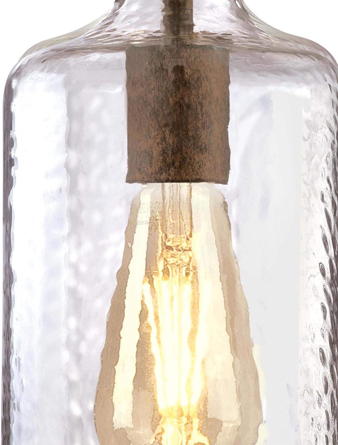 Mini Pendant with Clear Textured Glass - Barnwood