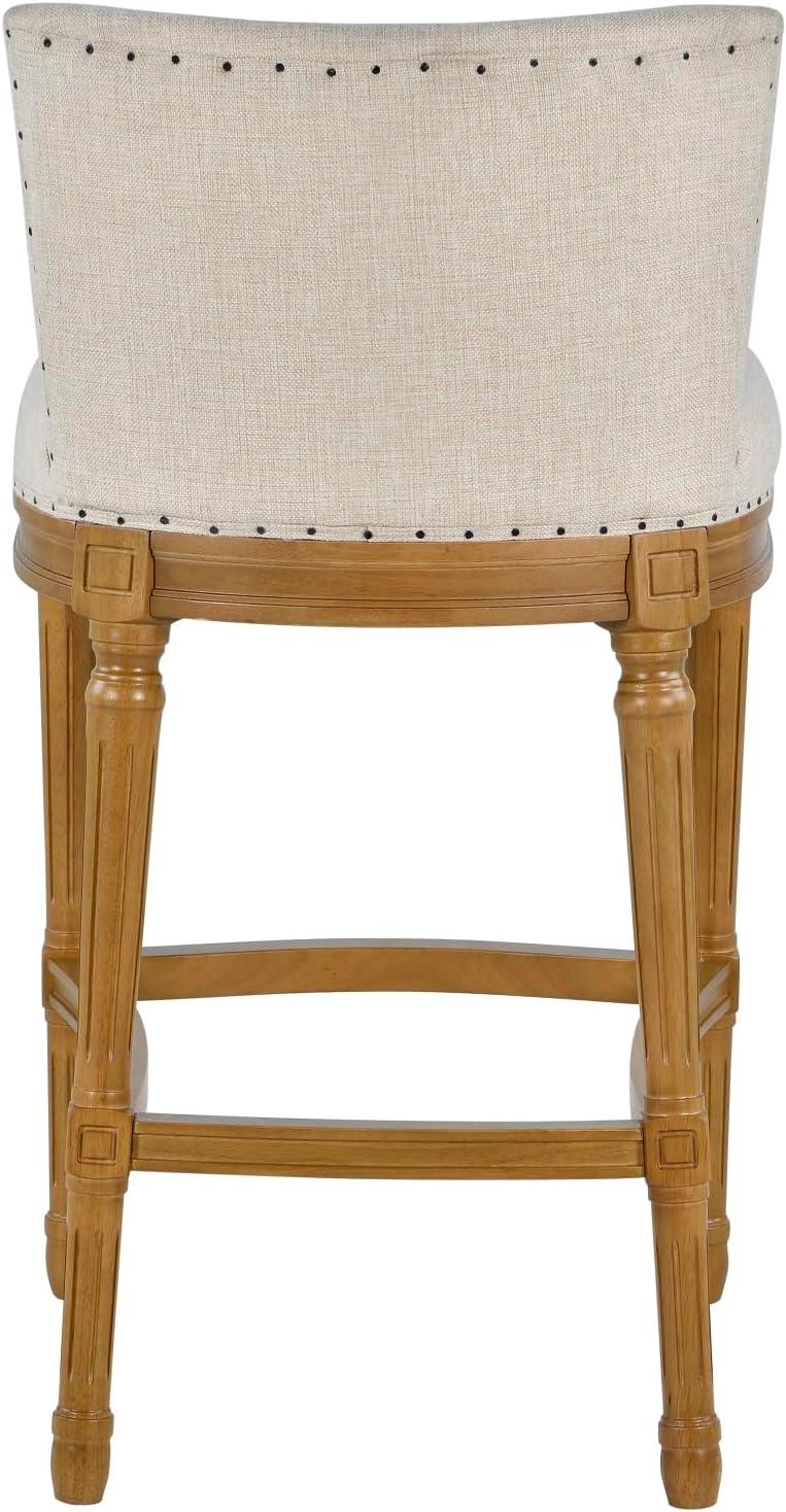 Francesca Tan Linen Cushioned Counter Height Stool with Oak Frame