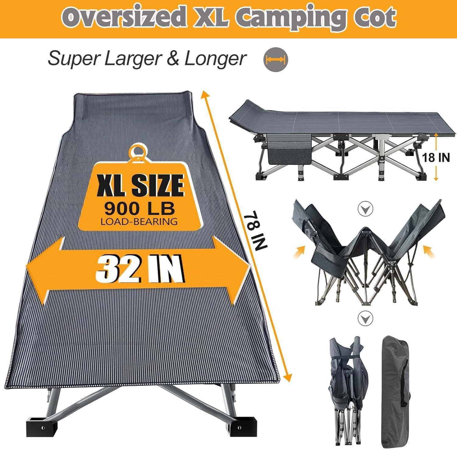 Foldable Camping Cots for Adults, Double Layer 1200D 500lb Loading Cot for Sleeping, Heavy Duty Guest Bed with Mattress Carrying Bag