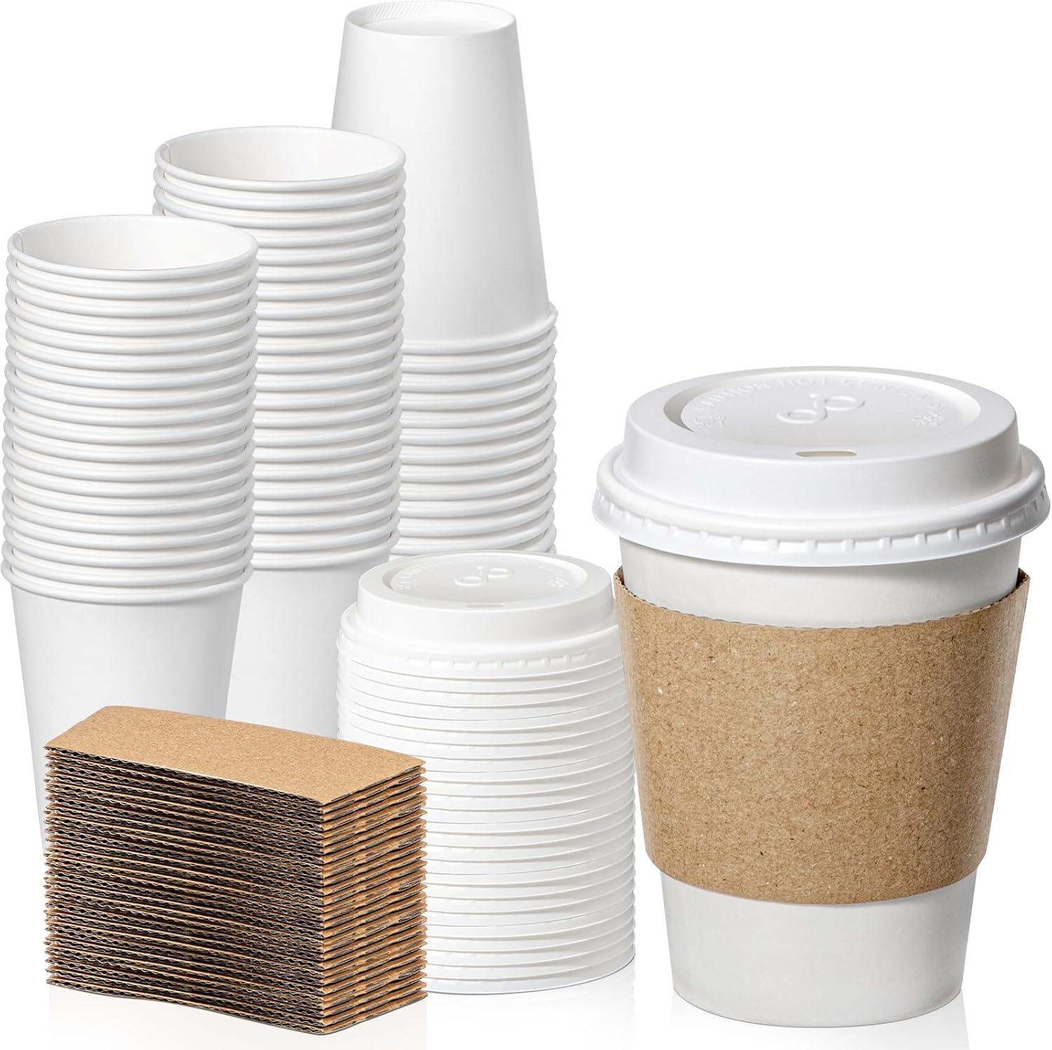 FAST APPLIANCES LLC Paper Cups,Cups,Disposable Cups 100 Pack 12 Oz Leak-Proof Coffee Cups With Lids And Sleeves Disposable Paper To Go Hot Coffee Cups For Home, Business, Office, Cafes And Parties