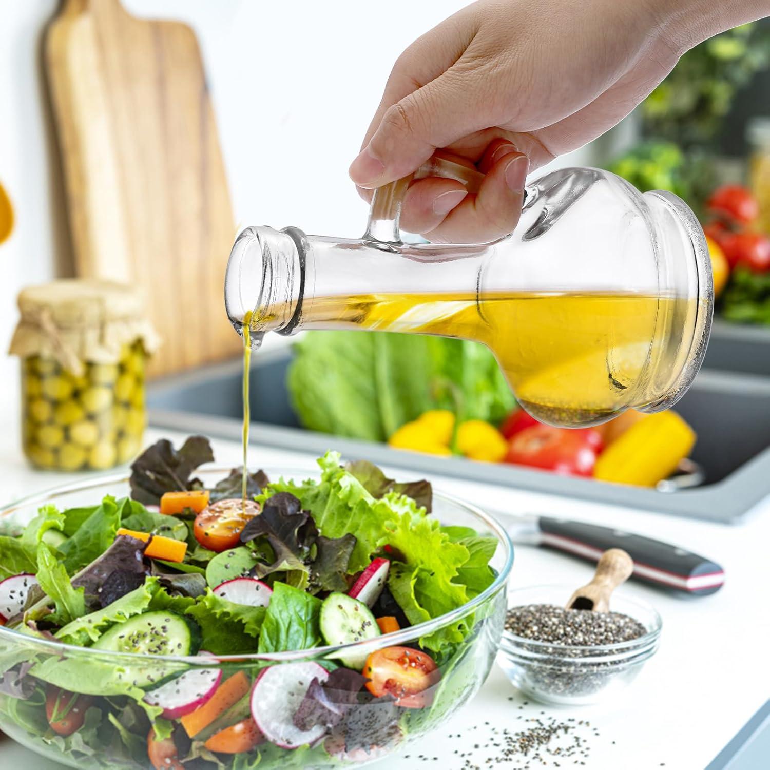 Cornucopia Brands 8oz Glass Oil and Vinegar Cruets (Set of 2); Round Oil Dispensers / Salad Dressing Bottles w/ Stoppers