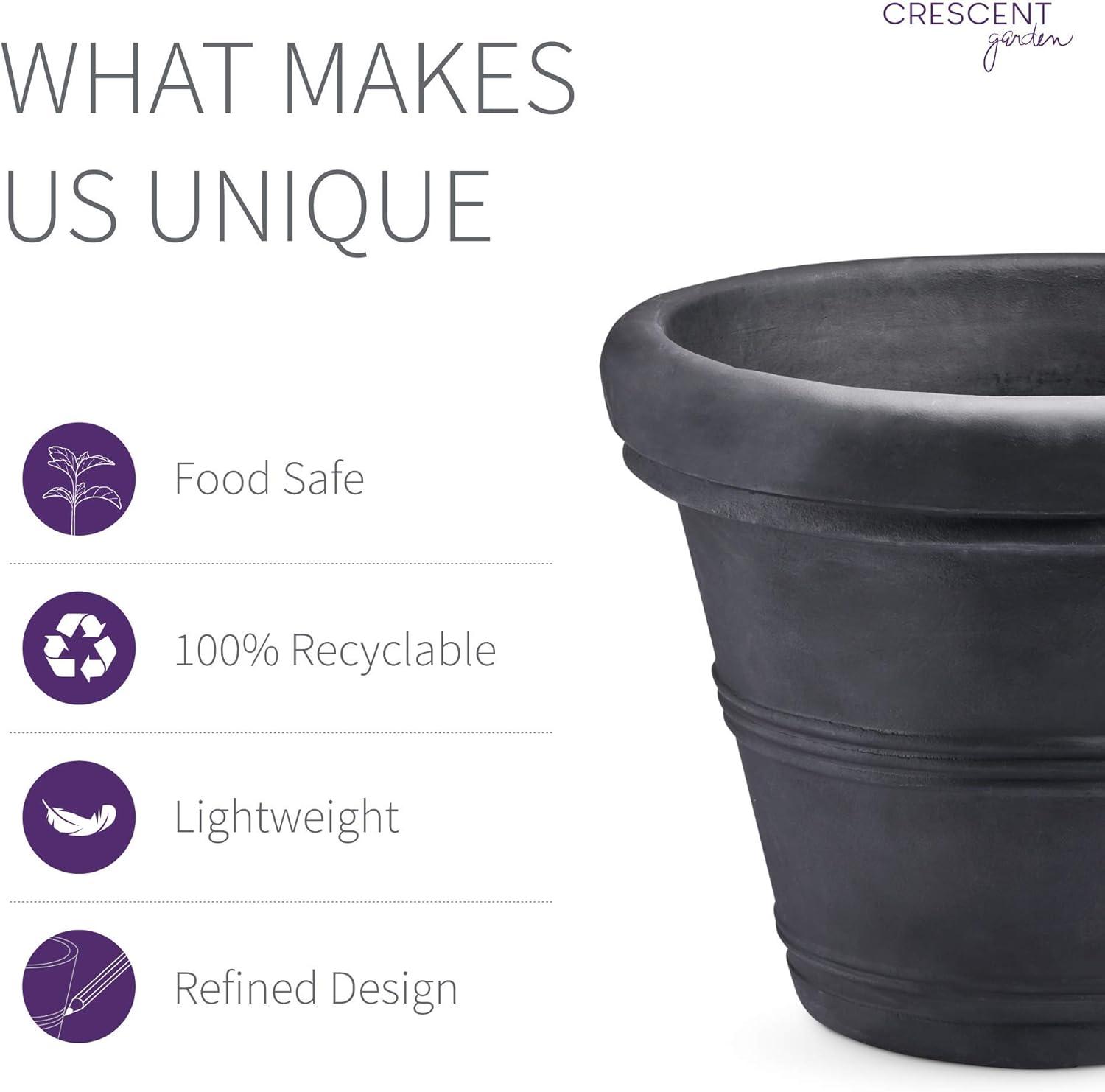 Crescent Garden 20" Wide Brunello Planter Pots Black: Durable Polyresin, Weather-Resistant, No Assembly Required