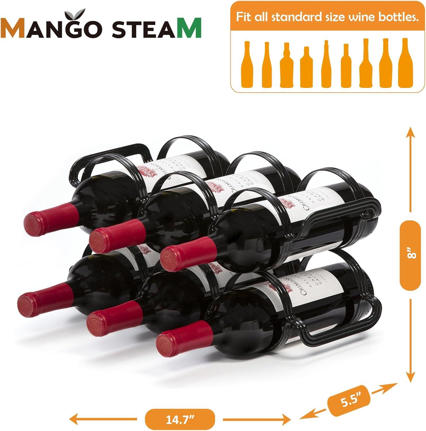 Mango Steam 6 Bottle Counter-top Wine Rack - Storage Organizer for Kitchen Countertops, Pantry, Fridge - (Black)