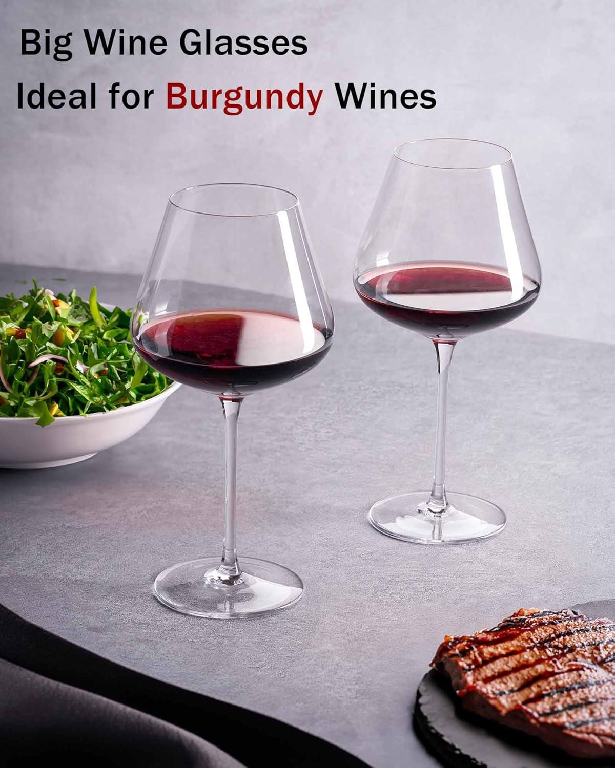 Set Of 4-21 Ounce Hand Blown Italian Style Crystal Burgundy Wine Glasses - Lead-Free Premium Crystal Clear Glass - Gift-Box For Any Occasion