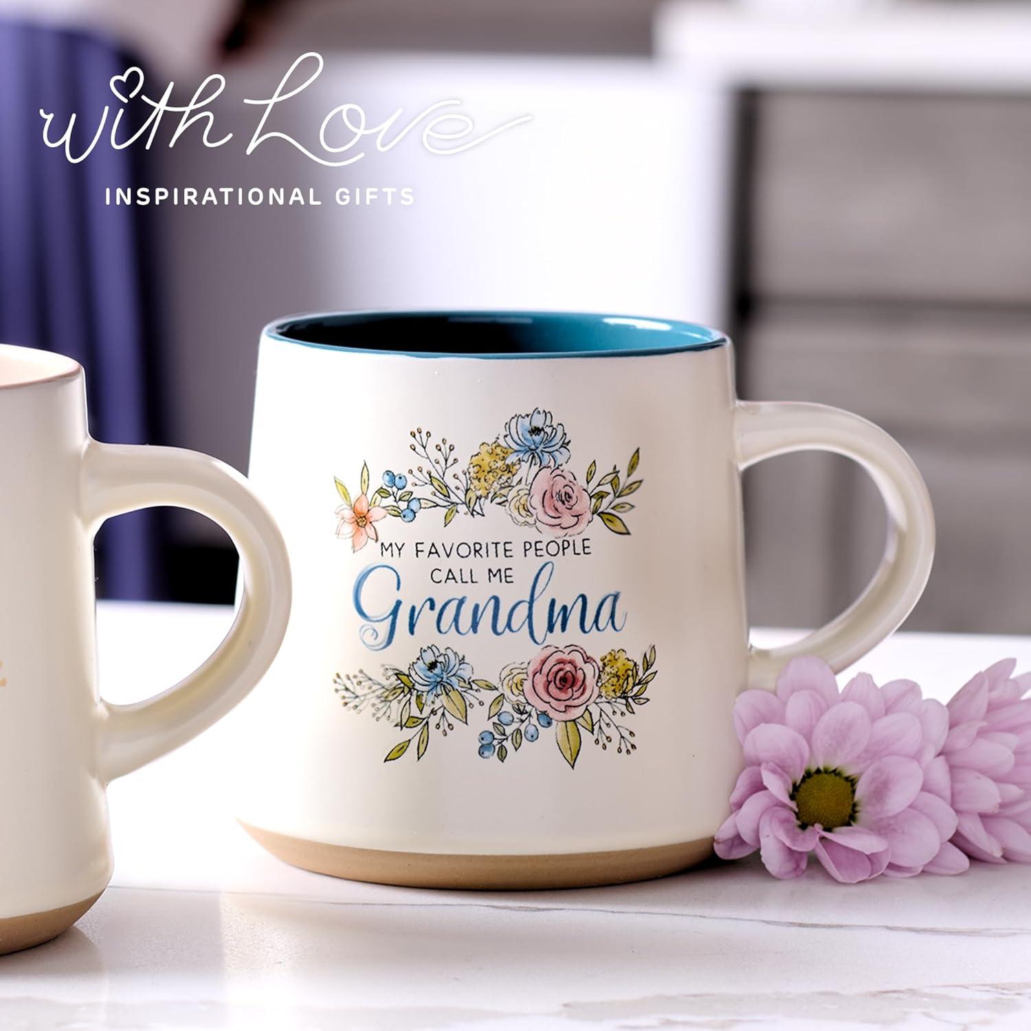 My Favorite People Call Me Grandma Clay Base Ceramic Coffee Mug for Grandmothers  Floral Peach & Ivory Cup for Coffee/Tea, Dishwasher Microwave Safe, 14oz