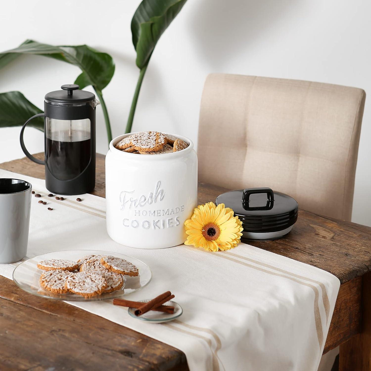 Contemporary Black and White Ceramic Canister Set with Black Lids