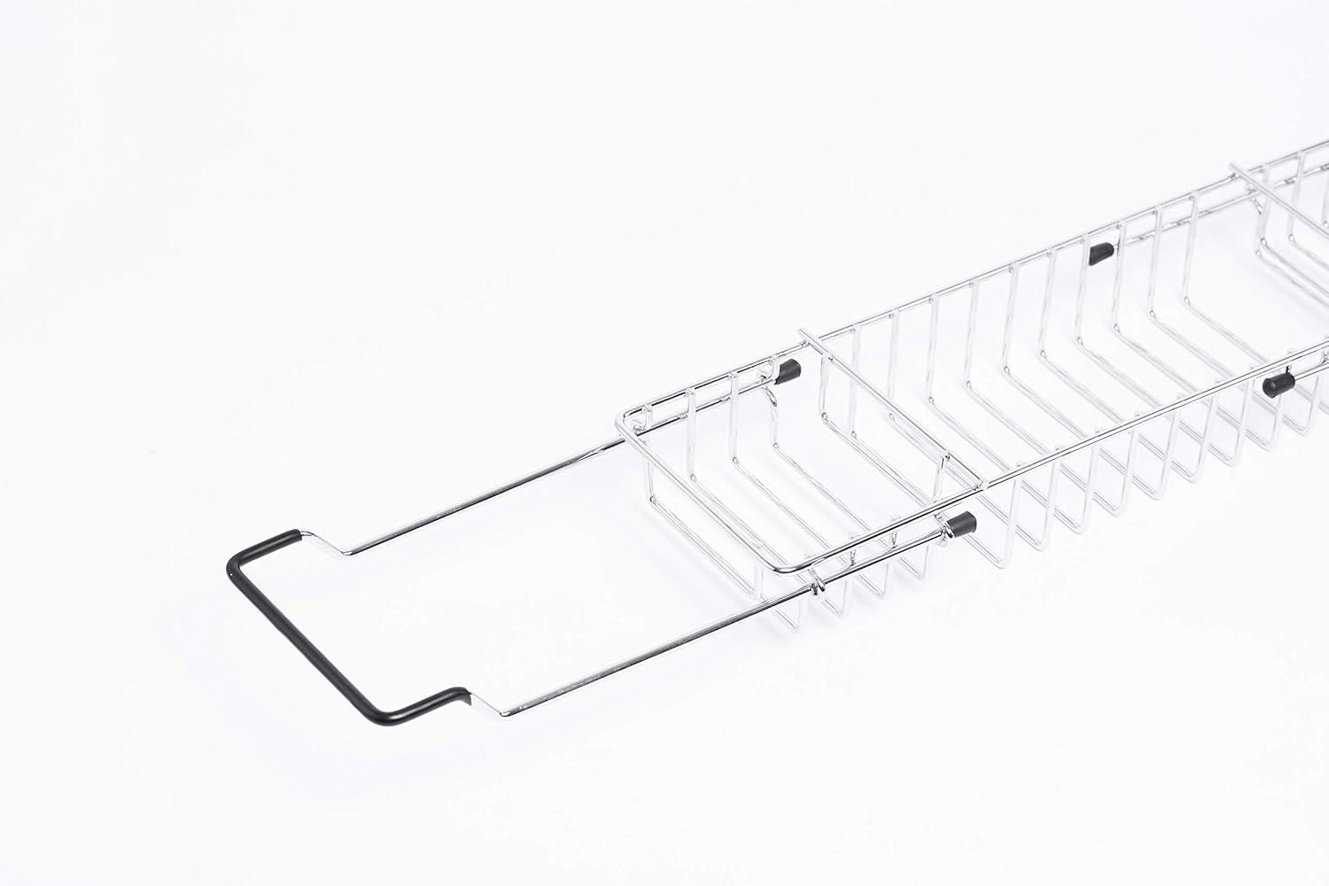 Expandable Metal Bathtub Caddy with, Rubber Handles, Chrome (QI003491)