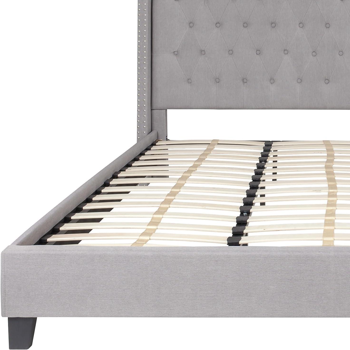 Riverdale Light Gray Tufted King Platform Bed with Nailhead Trim