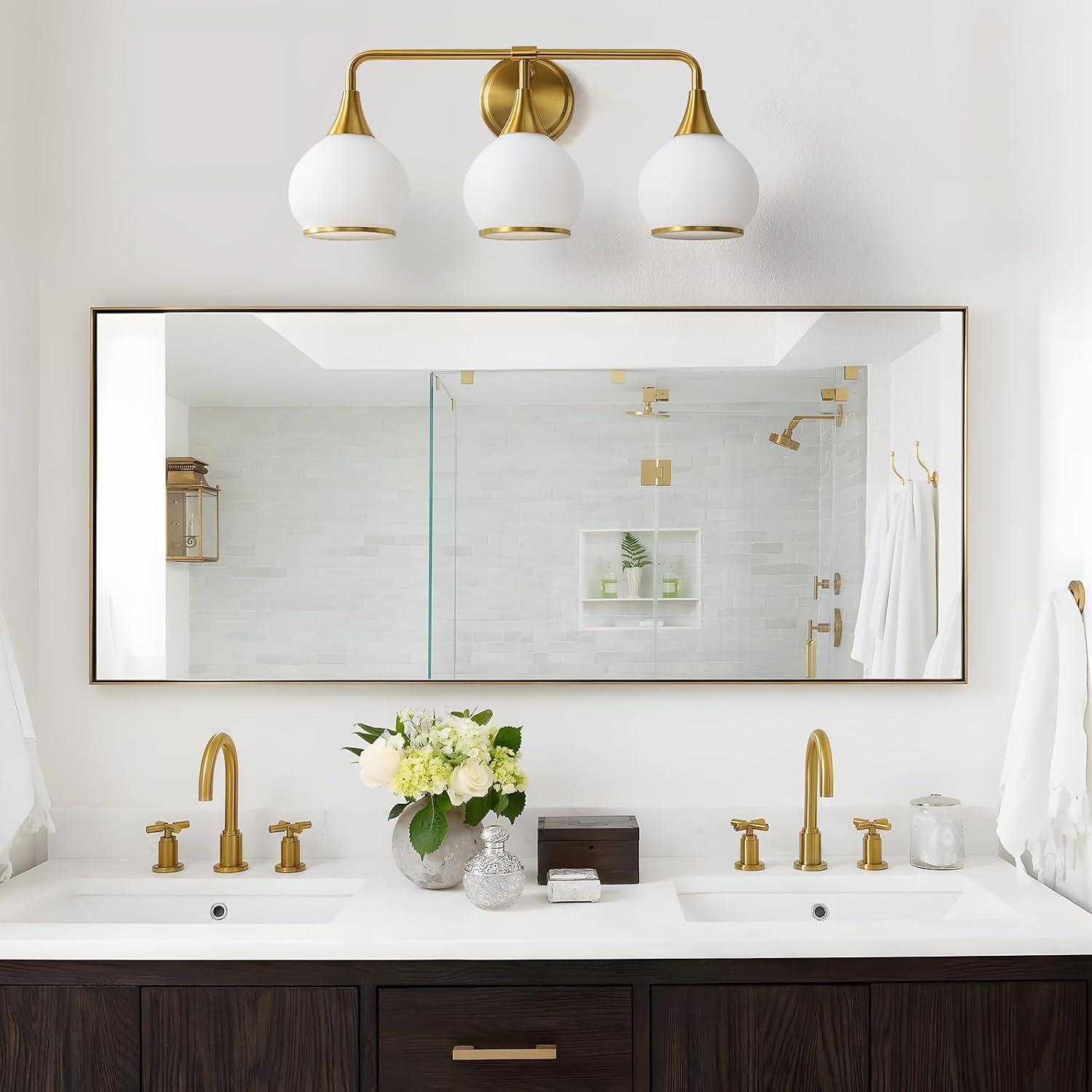 Black and Gold Bathroom Light Fixtures 2-Lights Vanity Lights with Clear Glass Shade Bathroom Vanity Light 14 Inch Wall Sconces(Exclude E26 Bulb)…