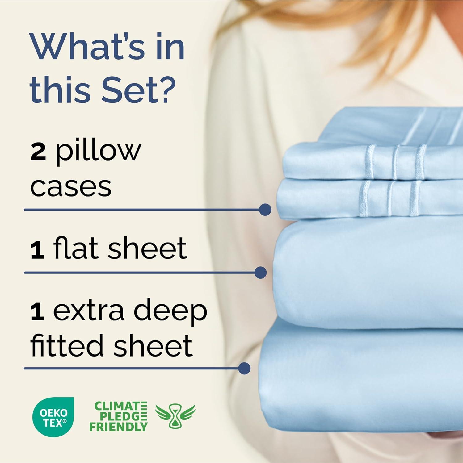 CGK Linens 4 Piece Deep Pocket Microfiber Sheet Set - Queen - Light Blue