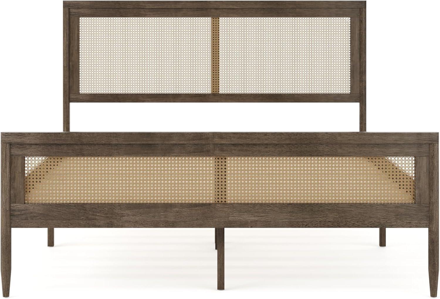 Martha Stewart Jax Wooden Platform Bed With Rattan Inset Headboard And Footboard