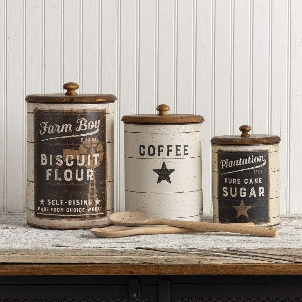 Rustic Farmhouse White and Brown Metal Canister Set