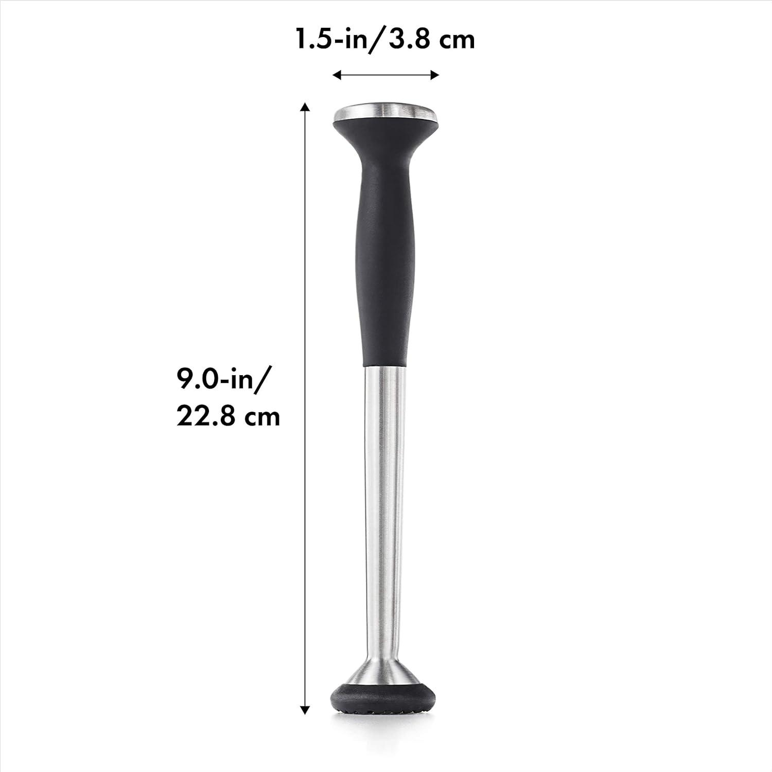 9-Inch Black and Silver Stainless Steel Muddler with Nylon Head