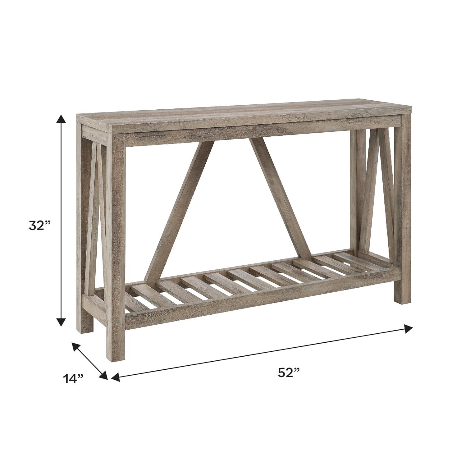 Rustic Oak and Walnut A-Frame Console Table with Storage