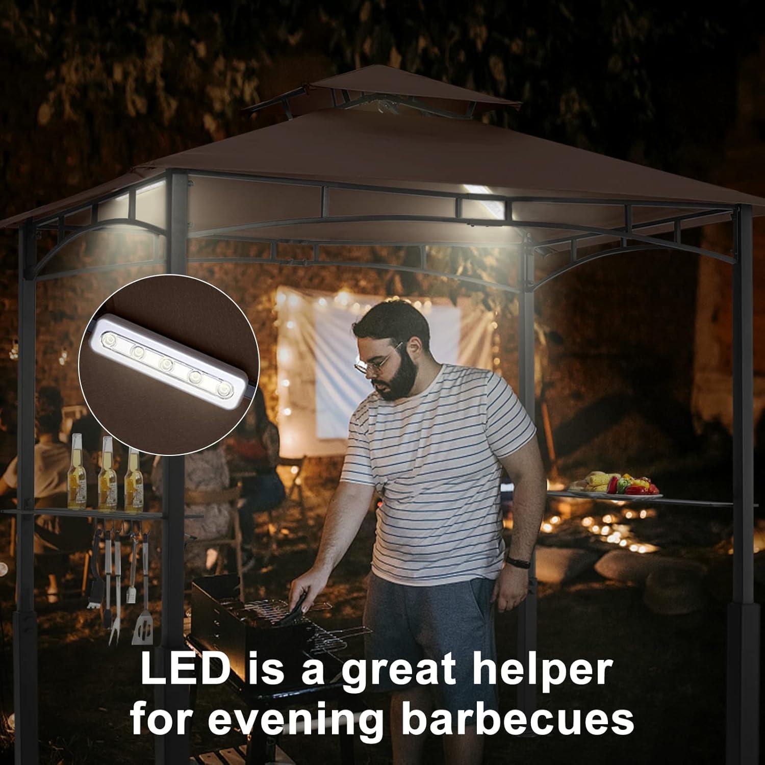 Brown 8' x 5' Grill Gazebo with LED Lights and Shelves